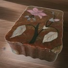 Red Marble MOP Stone Trinket Box Flower Shell Inlay Jewelry Box 4x3" Vintage MCM — photo 2