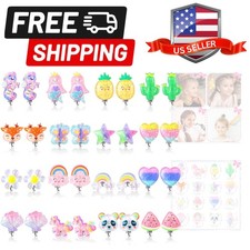 16 Pairs Kids Clip on Earrings for Girls Cute Unicorn Mermaid Non Pierced Cli...