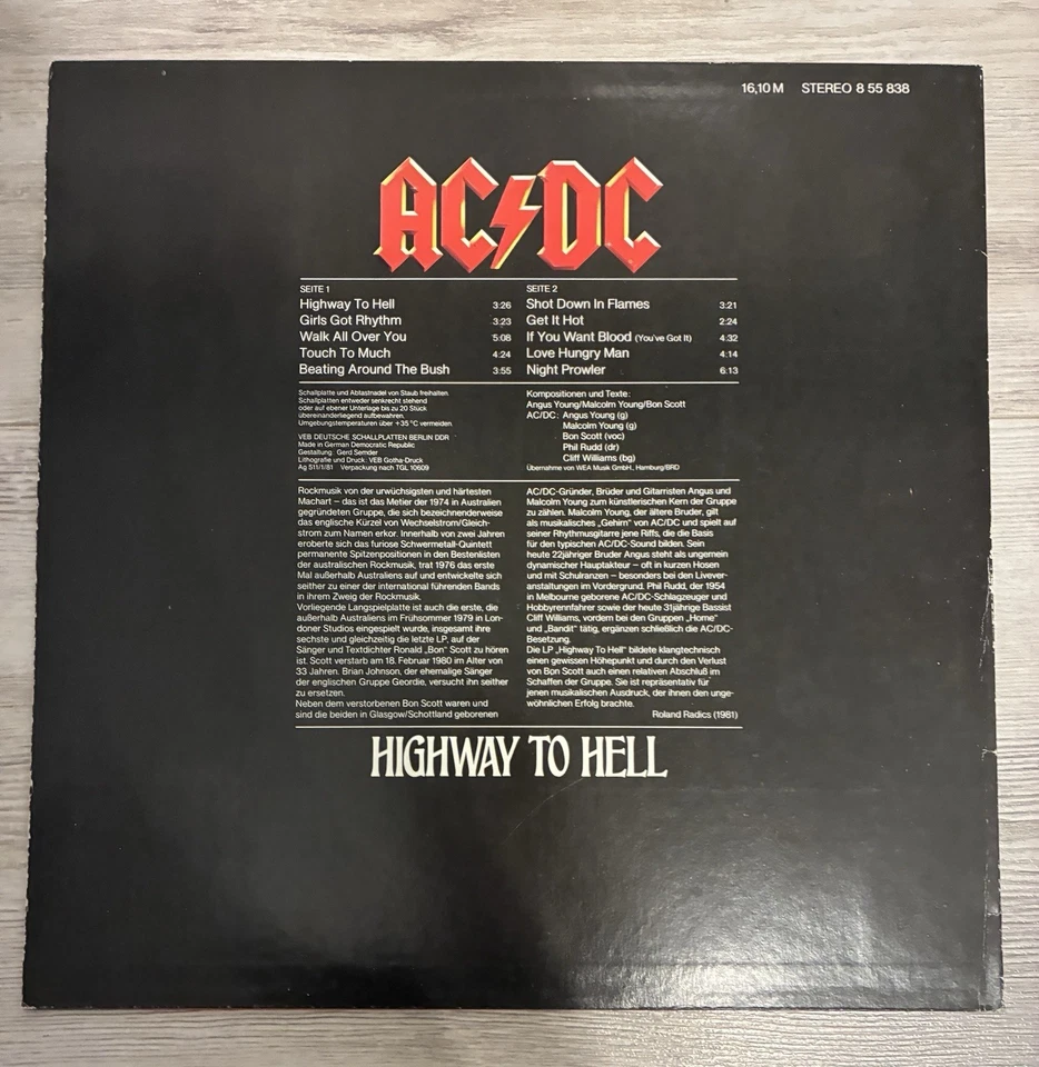 +AC/DC+HIGHWAY TO HELL+LP/Vinyl+1981 Germany+Blue Label+ - Immagine 2 di 4