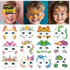 24 Sheets Glitter Face Tattoos for Kids - Face Paint Tattoos for Boys Girls Birt