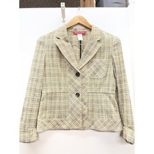 AK Anne Klein Womens Tan Black Grid Cotton Two Button Blazer Jacket Size 6