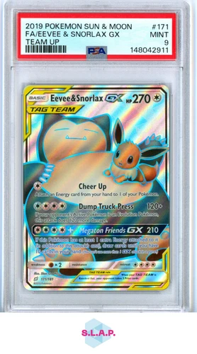 FA/EEVEE & SNORLAX GX TEAM UP POKEMON SUN & MOON TEAM UP 2019 171 PSA 9