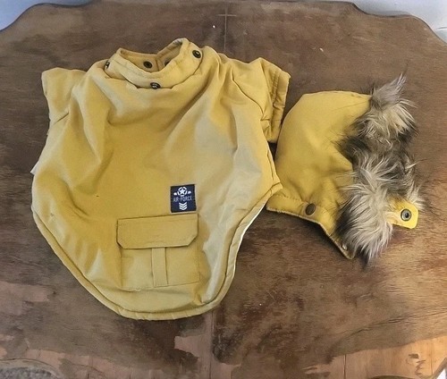 LOVE Alpine Parka Small Dog Tan / Yellow Air-Force Logo Hoodie Coat Size SMALL