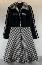 Jeannene Booher Vintage Black/White Checker Long Sleeve Dress Womens Size Medium