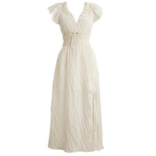 J Crew Palermo Crinkle Midi Dress Tall Medium Cream Boho Resort Coastal NWT