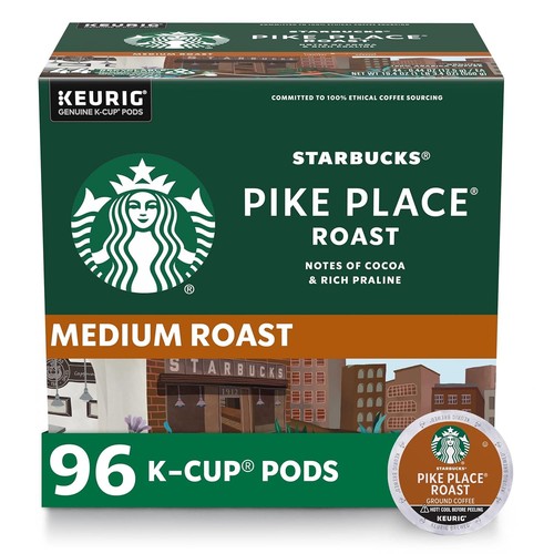 Starbucks K-Cup Coffee Pods Medium Roast Hot/ Iced Coffee Pike Place Roast 96pod