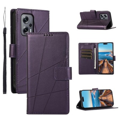 Hülle für Xiaomi Redmi Note 11T Pro PU-Leder lila mit geprägter Linie