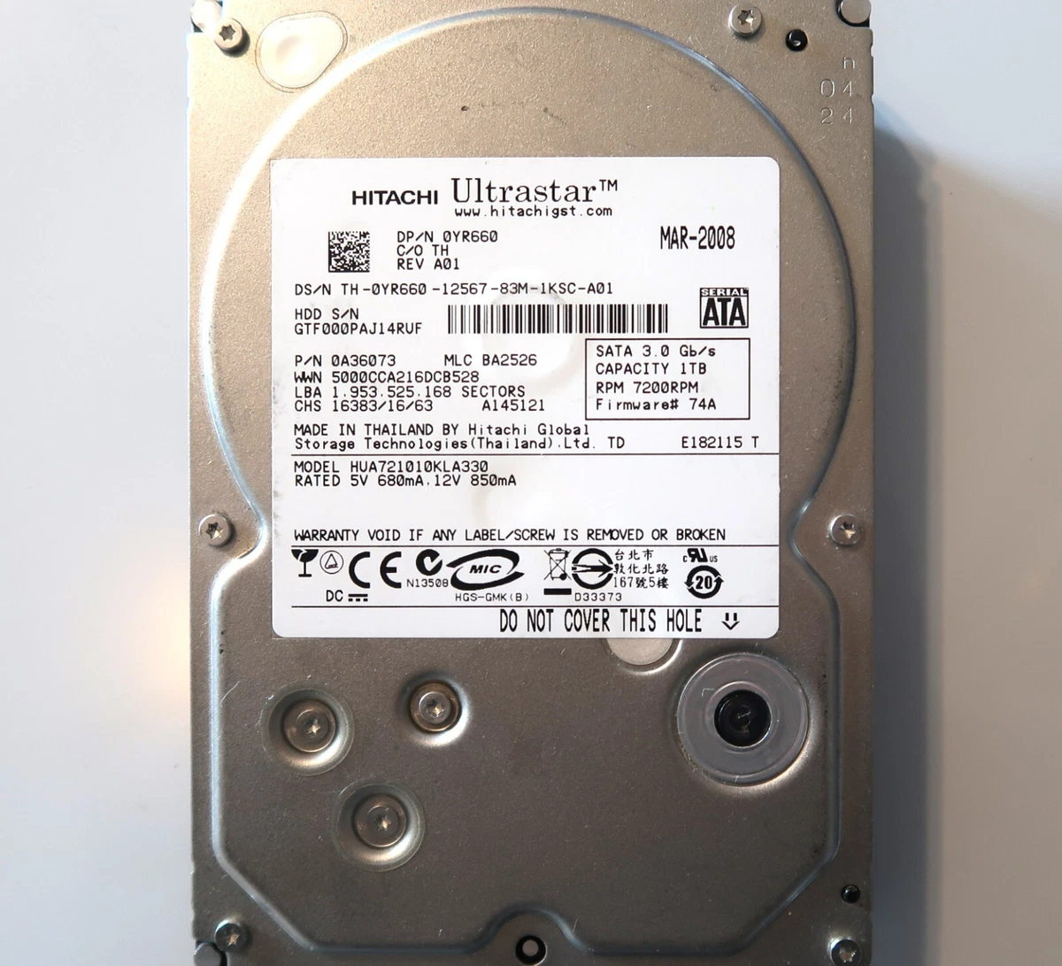 Disco Rigido Hitachi HDS721010CLA632 1TB 7200RPM SATA III, 3.5", Usato Ma Funzionante - Foto 3