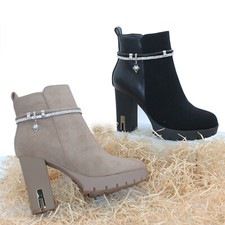 Stivali Donna Scarpe Stivaletti Tacco alto Tronchetti ciondolo strass 0180