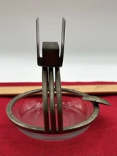 Vintage Art Deco Metal And Glass Cigar Cigarette Ashtray With  Matchbook Holder 