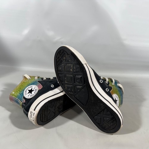 Converse Chuck Taylor High Top Black Glitter Rainbow Drip Shoes Sneakers Size 4 - Picture 8 of 8