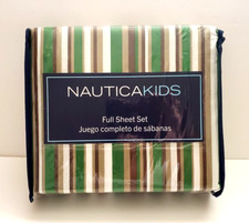 NauticaKids Sheet Set FULL Striped 100 Polyester Green Brown White Multi New