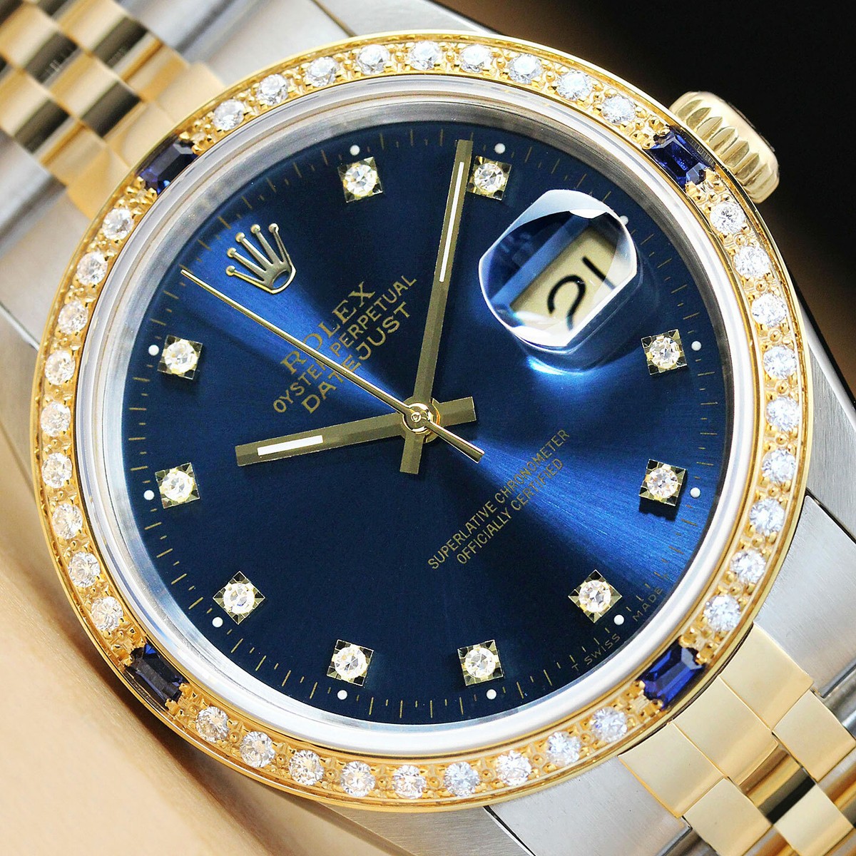 ROLEX MENS DATEJUST 16233 BLUE DIAL FACTORY DIAMOND DIAL TWO-TONE