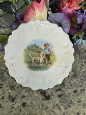Antique Porcelain Plate W/Boy And Dog In Field  From Child  s Tea Set Rare Find