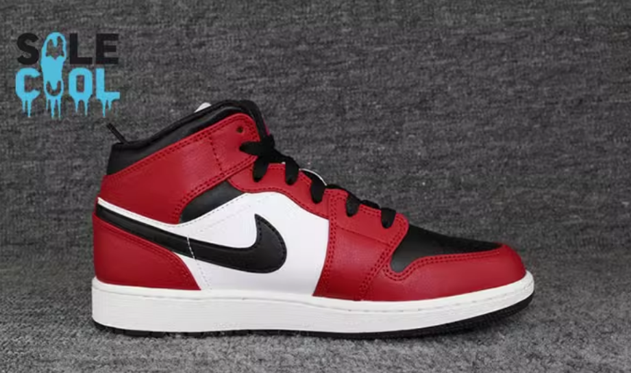 Nike Air Jordan 1 Mid Chicago GS Black Toe Black Red Shoes 554725