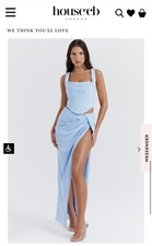 house of cb una corset and vesper skirt in blue, size medium