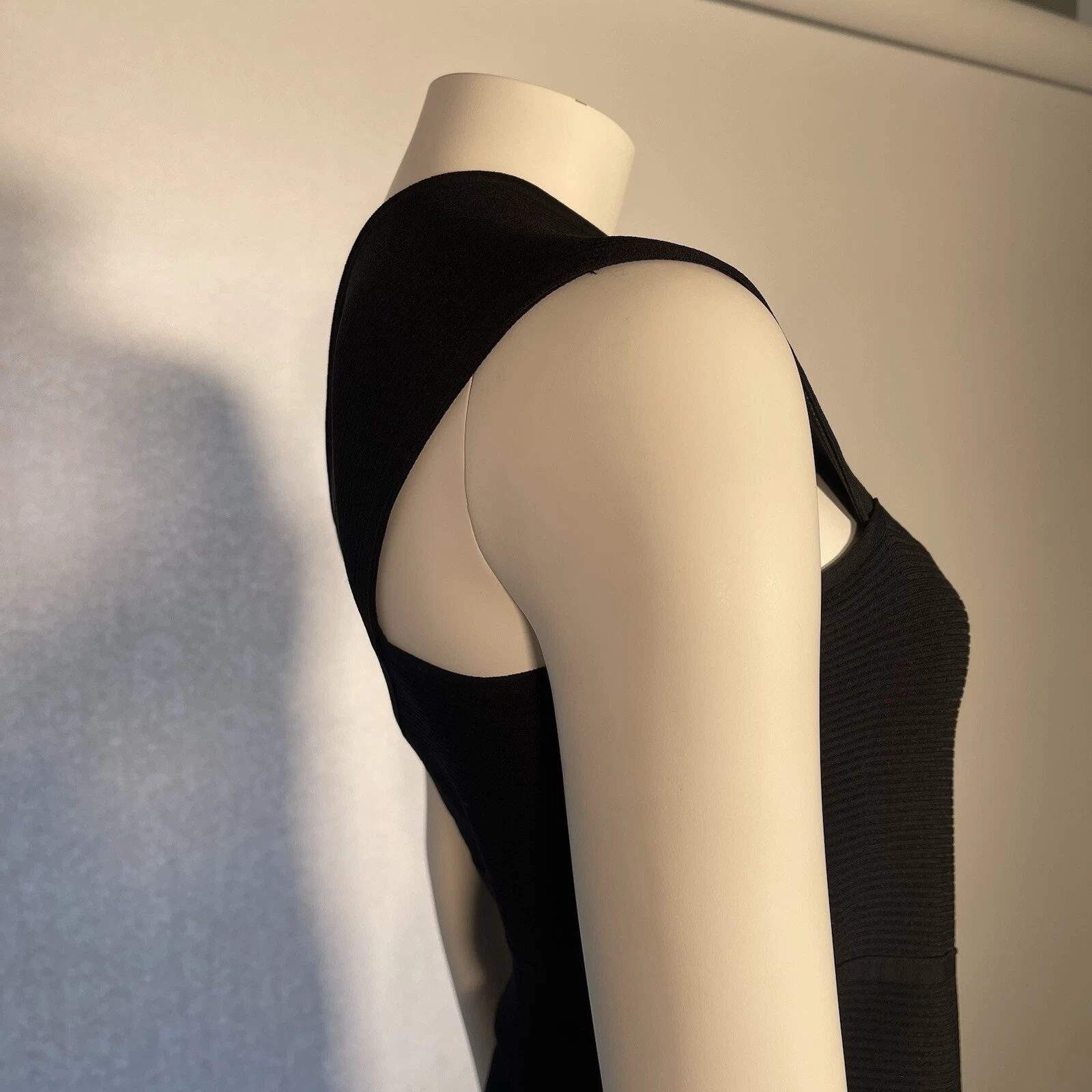 Abito BOTTEGA VENETA UK M nero piatto costina spirale mini abito una spalla