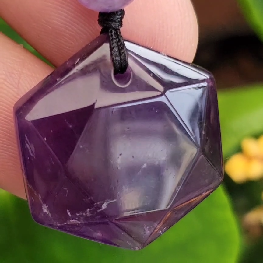 Amethyst Necklace Hexagram Pendant Purple Gemstone Protection Crystal Cord  Lucky