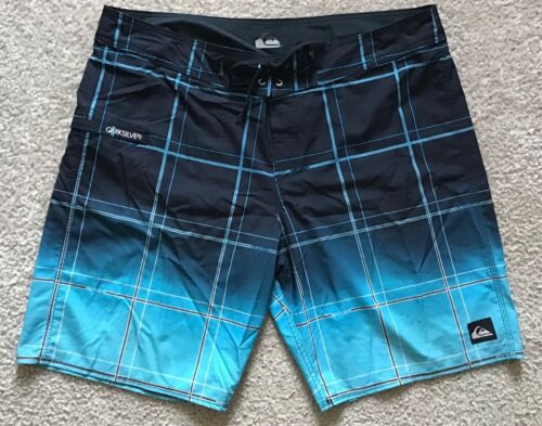 Quiksilver Mens Blue Plaid Board Shorts Size 40 - Afbeelding 1 van 15