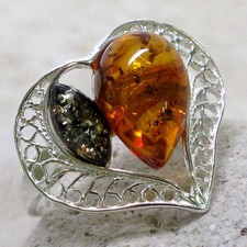UNUSUAL MULTI COLOR BALTIC AMBER 925 STERLING SILVER RING SIZE 5-10