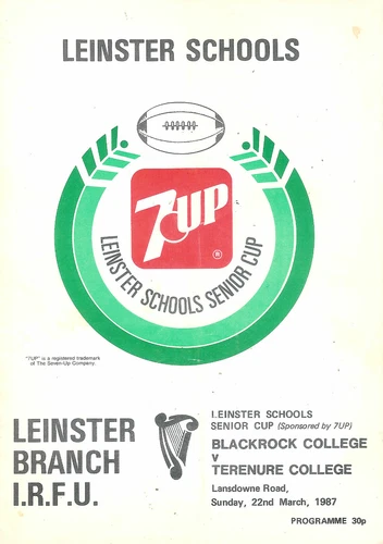 Blackrock College v Terenure College 22 Mar 1987 RUGBY PROGRAMME