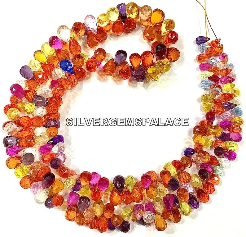 AAAA+ Cuentas de lágrima facetadas con múltiples zafiros brillantes Briolettes cuentas de piedras preciosas. Foto 4 de 4