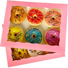 8 PCS 10x7.5x2.5" Pink Bakery Boxes with Window for Muffins Donuts Treats