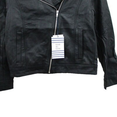 OLIVE DES TAG FAUX LEATHER JACKET M BLACK KT8 Used OLIVE DES TAG FAUX LEATHER JACKET M BLACK KT8 Used