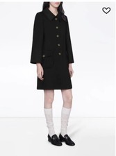 New Authentic Gucci Women's Wool Coat With Gg Logo Buttons In Black Sz It40/ Us4