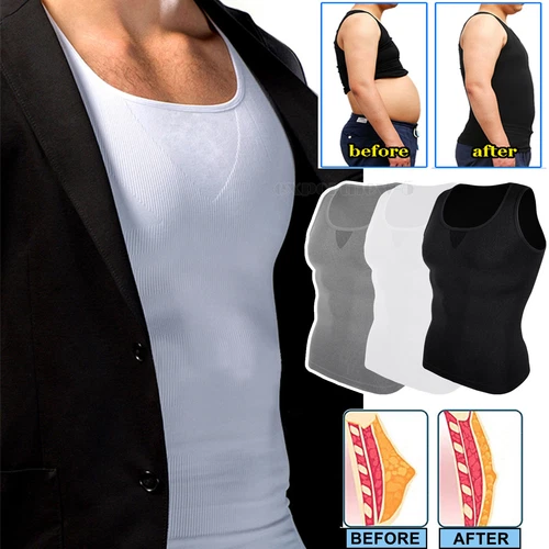 MENS SLIMMING BODY SHAPER BELLY TUMMY CONTROL SHIRT COMPRESSION VEST UNDERWEAR - Bild 1 von 22