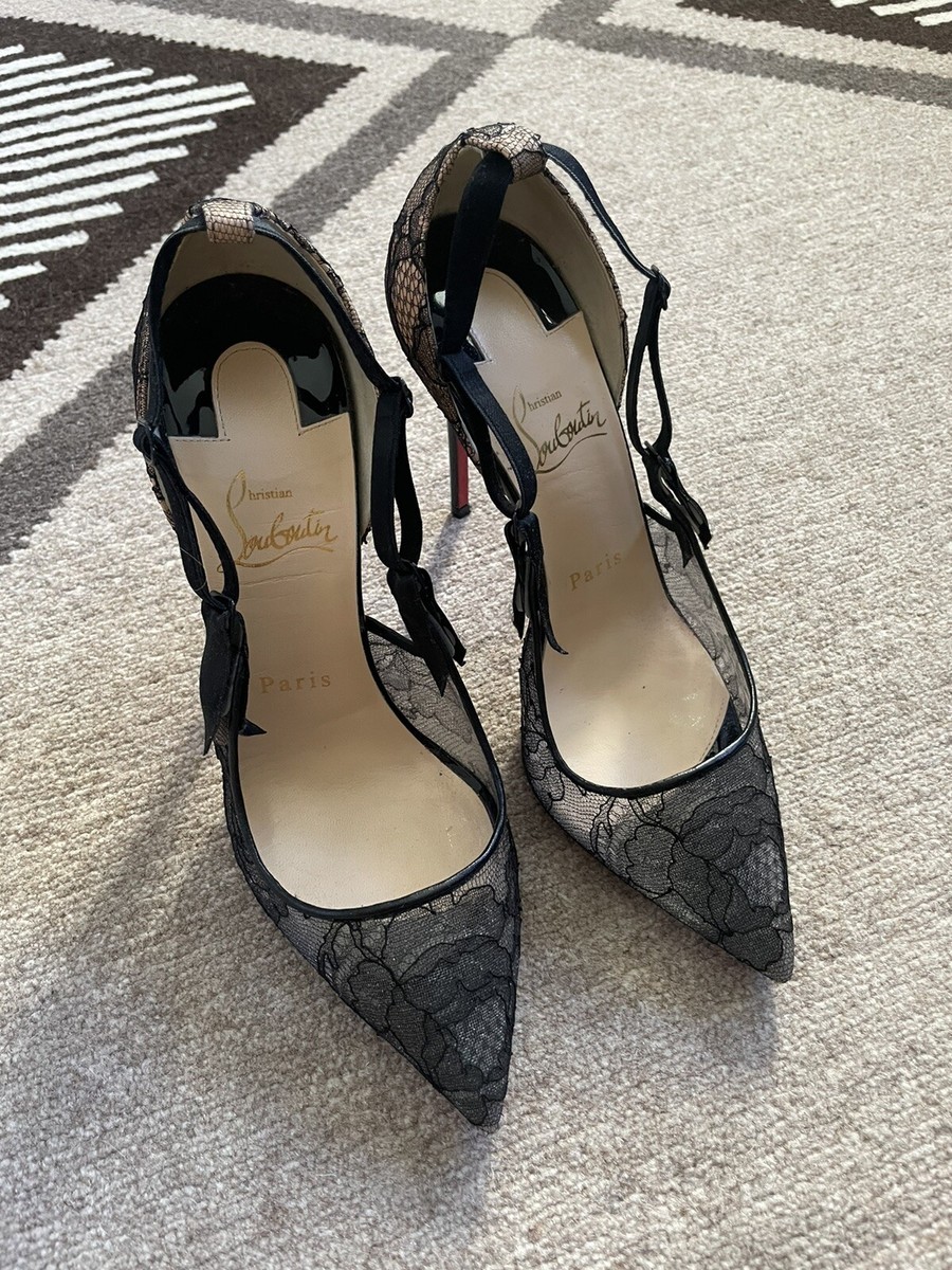 Christian Louboutin Balck Floral Lace Satin Hot Jeanbi 100 Pump