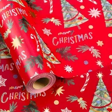 Christmas Wrapping Paper- Red Wrapping paper Mini Roll - Red Gift Foil Christ...
