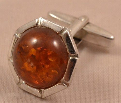 TOP Designer Manschettenknöpfe Bernstein 835 Silber Modernist cufflinks 70s - Bild 3 von 4