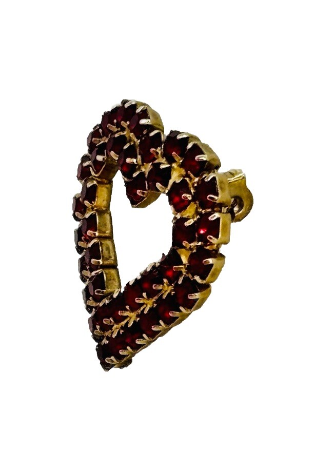Vintage Deep Ruby Red Double Row Rhinestone Heart… - image 2