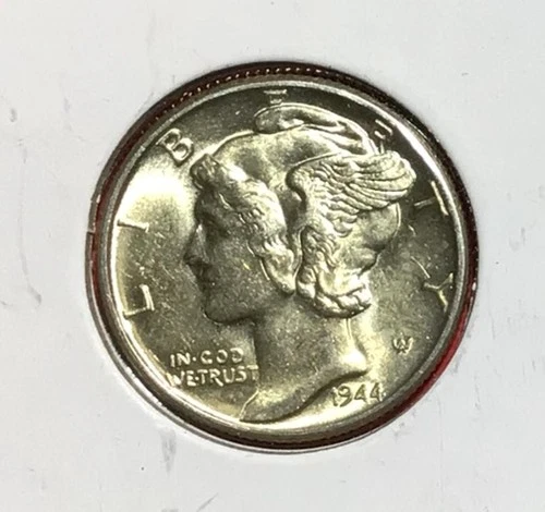 1944 Choice Uncirculated US Mercury SILVER Dime "Philadelphia" Mint! Old Coin!