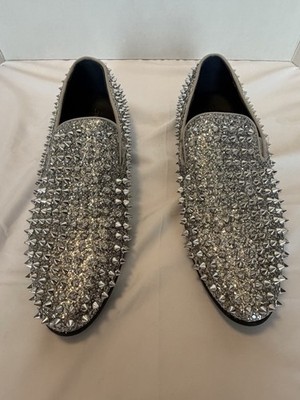 J75 by Jump Luxor-3 Men's Silver Spiked Glitter Loafers Dress Shoes Size 10 / 43