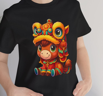 Year of the Horse Cute Pony in Lion Dance Tee Lunar New Year Chinese New Year