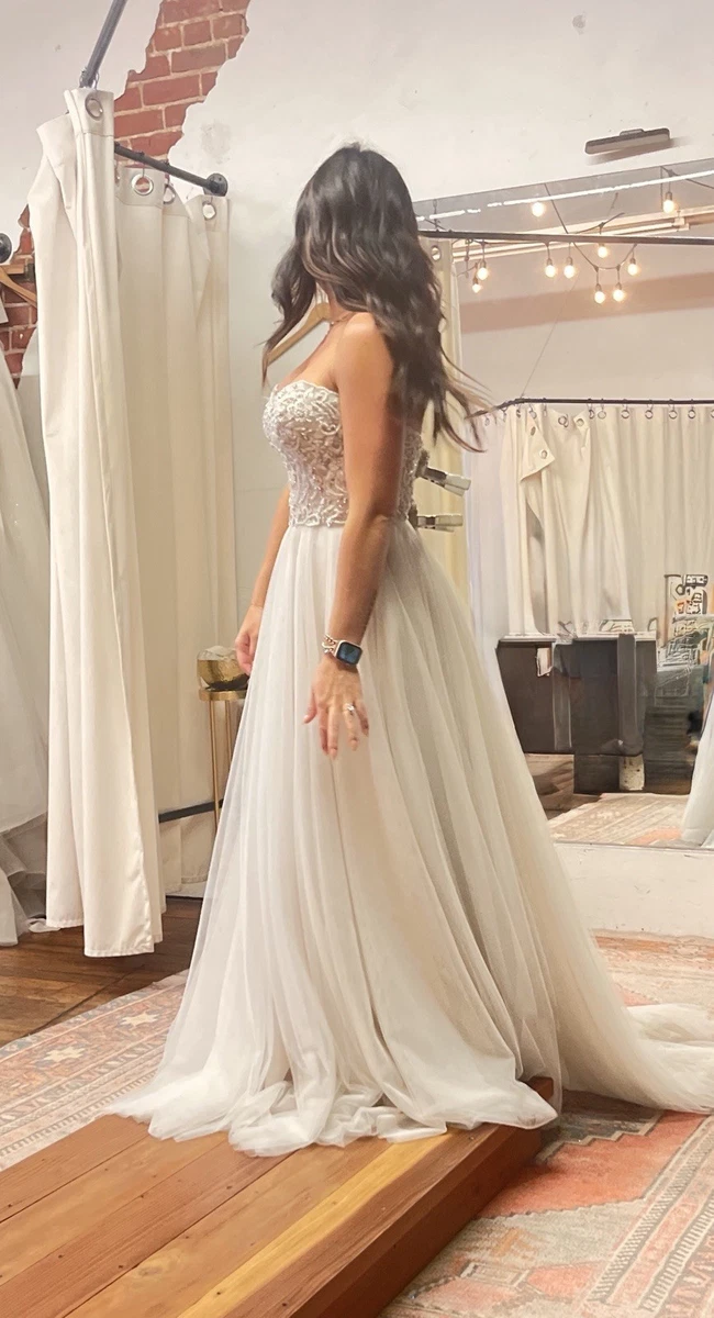 beaded top tulle bottom wedding dress Beaded Lace Corset Wedding Dress with Glitter Euro Tulle Skirt