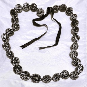 Kukui Nut Black & White Necklace Hawaii Lei Luau Graduation Wedding  32” +Ribbon