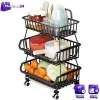 GemüSeregal 3-Stufig Obstkorb Etagere Stapelbar Mit Rollen Und S-Haken FüR KüChe