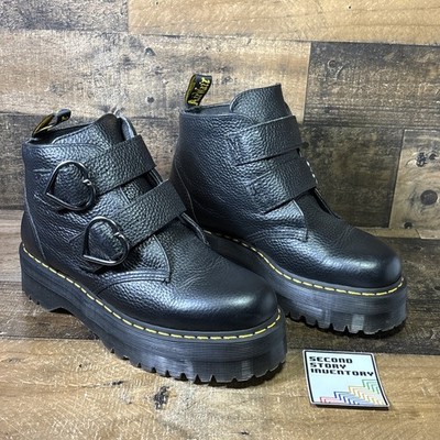 Dr. Martens Devon Heart Leather Platform Boots Black Women s US Size 10