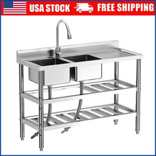 Stainless Steel Utility Sink 47x18x35" Free Standing Double Bowl Sink w/ Faucet