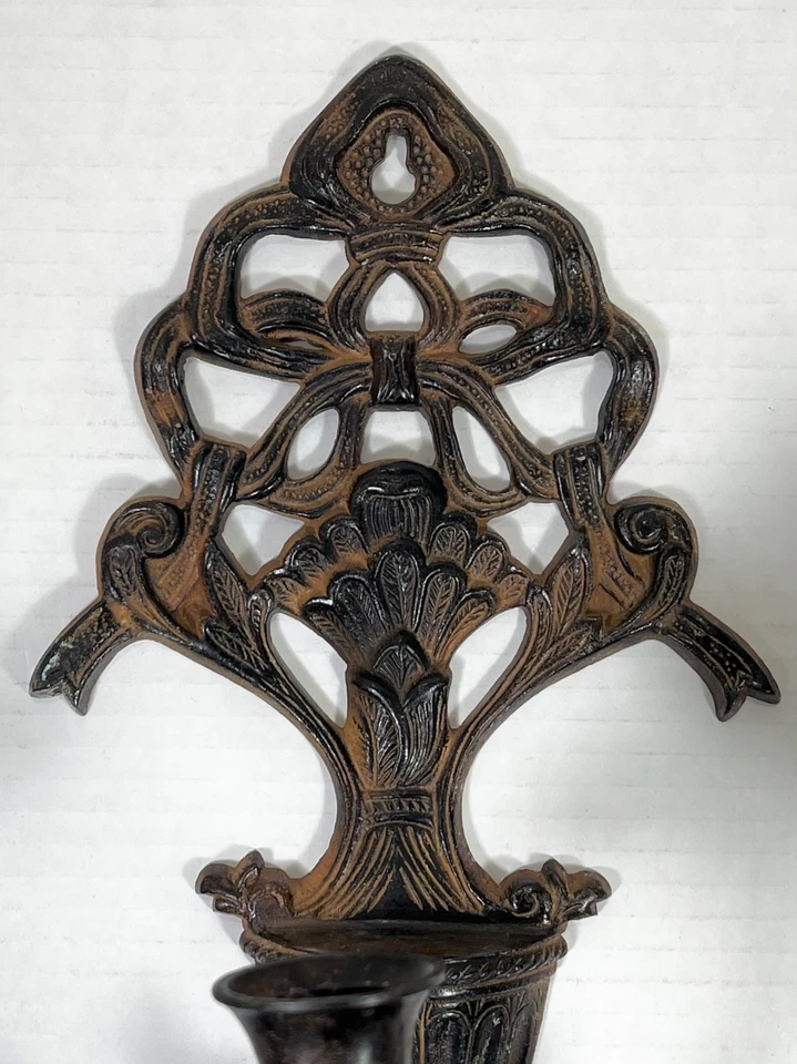 "Par de aplique de pared de velas estilo bronce/latón envejecido moderno de mediados de siglo de 14,5""" Foto 4 de 4