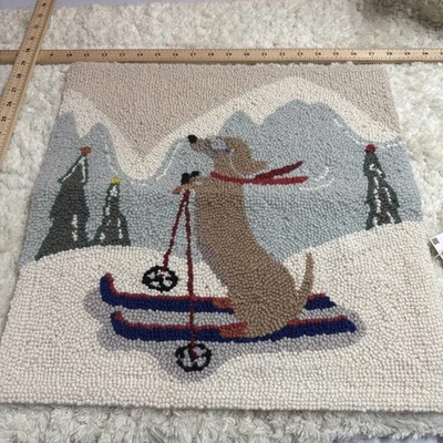 NWT Dachshund Hooked Wool Cotton Throw Pillow Cover Ski Zara Home 17.5x17.5 Zip - Image 1 of 4