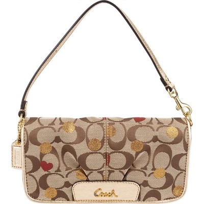 Coach Monogram  Metallic  Heart Dot Pochette Handbag Tasche