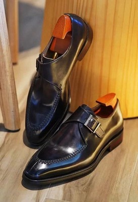 Premium Quality Handmade Men Shoes Genuine Black Leather Monk Strap Dress shoes