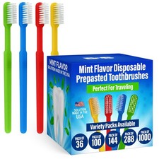 144 Prepasted Disposable Toothbrushes Pre-Pasted Soft Bristle Tooth Brush f...