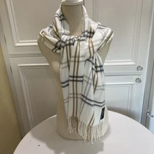 Cejon Unisex Plaid Grey Ivory Tan Plaid Scarf Made In Italy Acrylic Super Soft