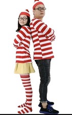 NEW Where's Waldo Shirt Glasses Hat Halloween Costume Set Adult Size Large COSPL