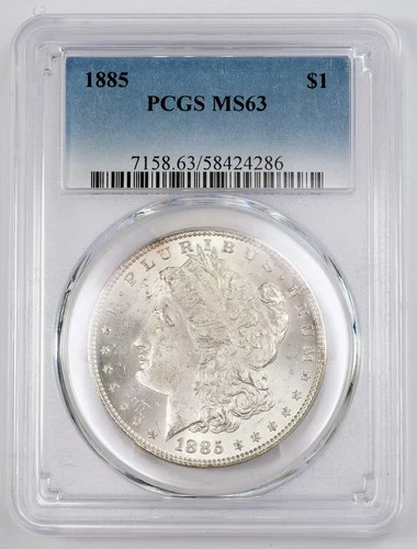 1885 Morgan Dollar Coin PCGS MS63 Blue Label Gold Shield $1 Silver MS 63 Coin